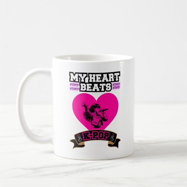 Rosa Heart Idol Singing KPop Music Kärlek Design Kaffemugg (Vänster)