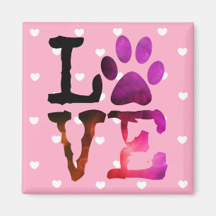 Rosa Heart Kärlek Cat eller Hund Paw Skriv ut Mag Magnet