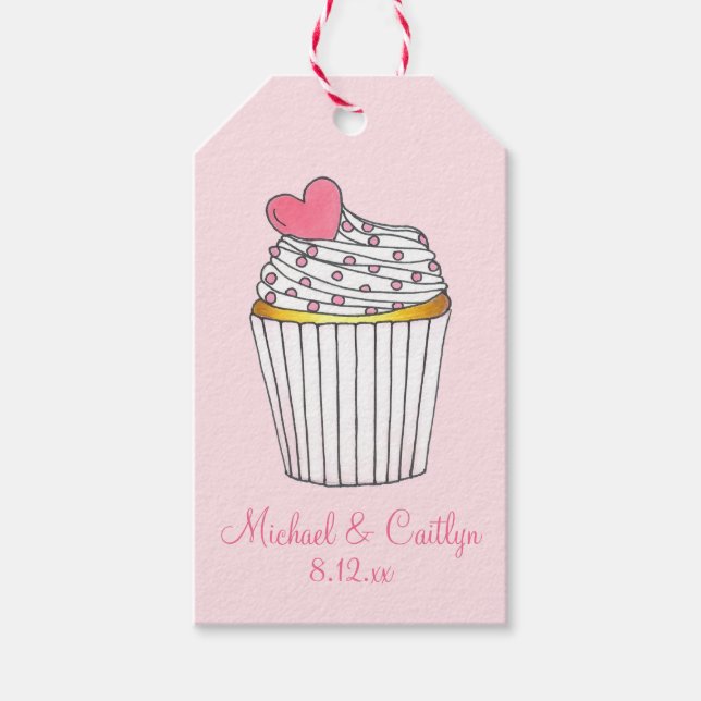 Rosa Heart Kärlek Cupaka Möhippa Bröllop Presentetikett (Framsidan)