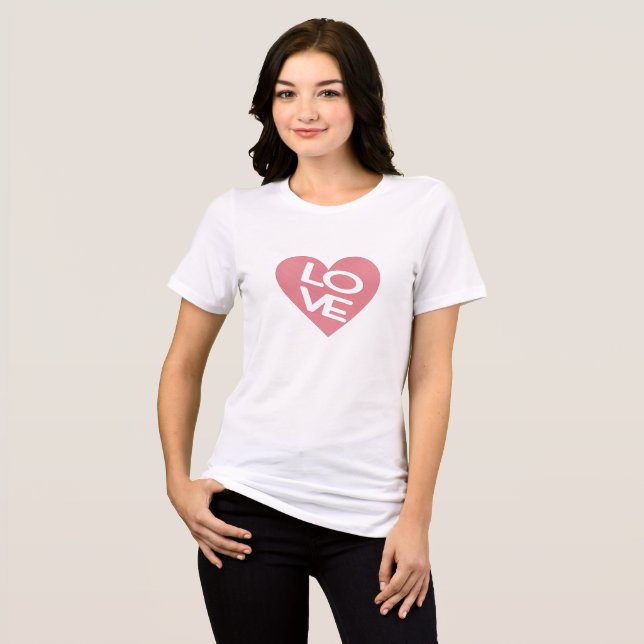 Rosa Heart & Kärlek Typografi T Shirt (Framsida Full)