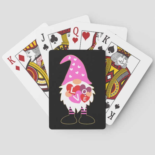 Rosa Heart KÄRLEK Valentine Gnome Casinokort (Baksidan)