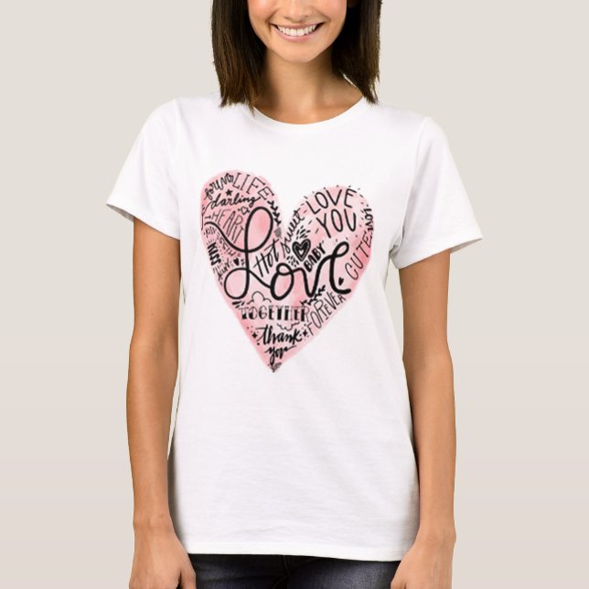 Rosa Heart Kärlek You Valentine's Cute Wording T Shirt (Framsida)