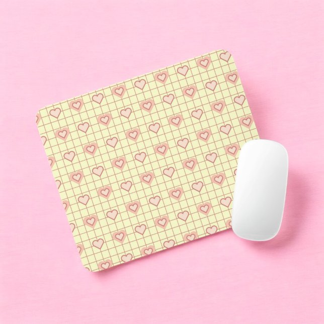 Rosa Heart kontrollerade Mönster Alla hjärtans dag Musmatta (Pink Heart Checkered Pattern Valentine's Day Mouse Pad)