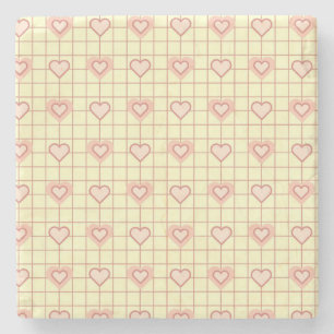 Rosa Heart kontrollerade Mönster Alla hjärtans dag Stenunderlägg