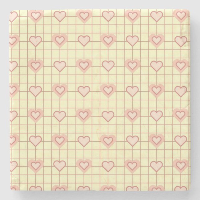 Rosa Heart kontrollerade Mönster Alla hjärtans dag Stenunderlägg (Framsidan)