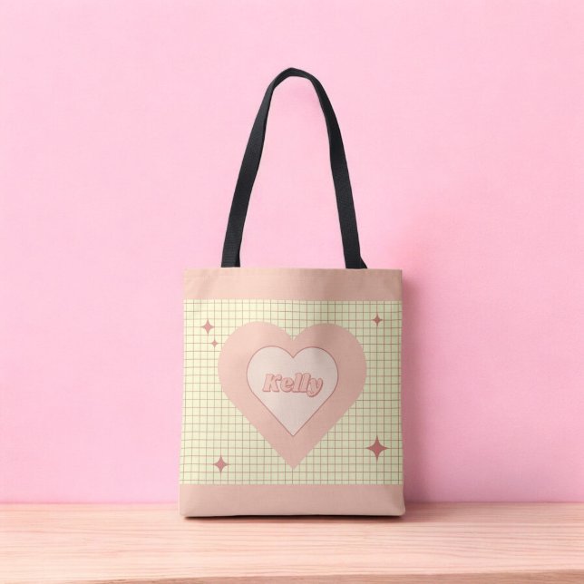 Rosa Heart kontrollerade Mönster Alla hjärtans dag Tygkasse (Pink Heart Checkered Pattern Valentine's Day Tote Bag)