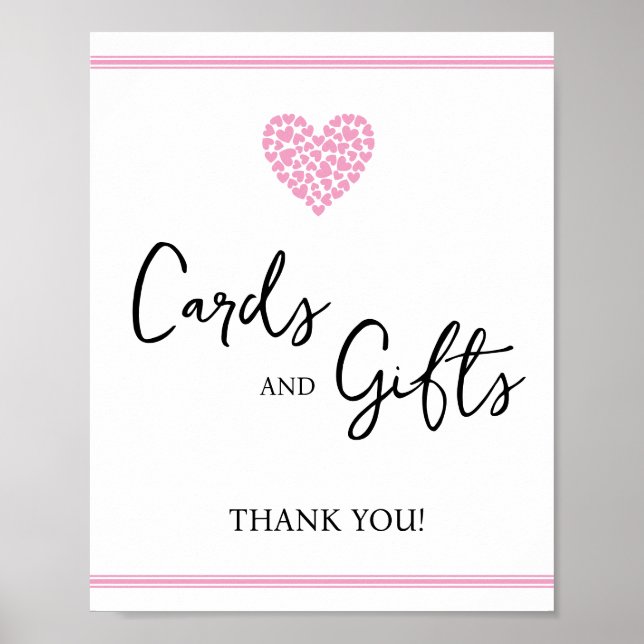 Rosa Heart-kort och presentationsskal för spädbarn Poster (Framsidan)