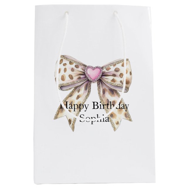Rosa Heart Leopard Girly Bow Birthday (Framsidan)