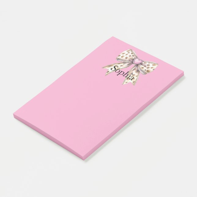 Rosa Heart Leopard Girly Bow Post-it Block (Vinklad)