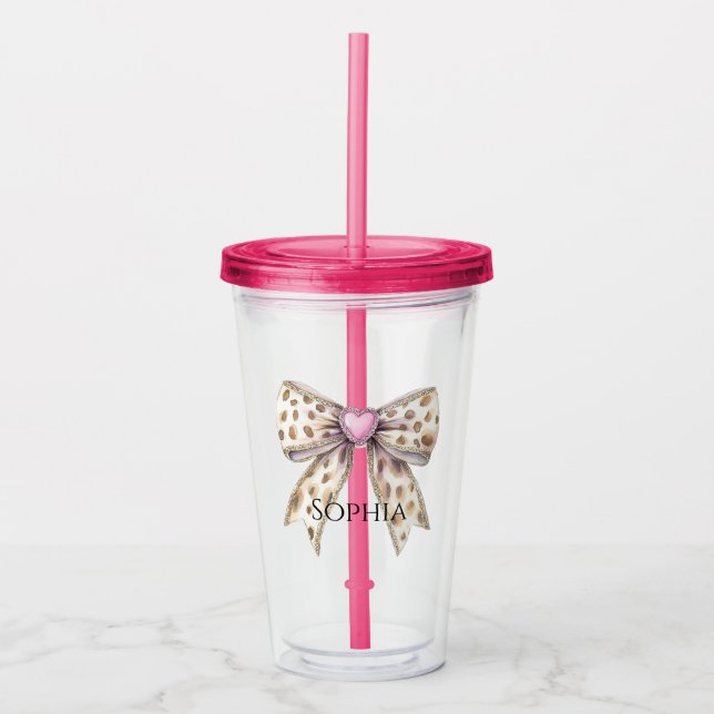 Rosa Heart Leopard Girly Bow Take Away Mugg (Framsida)