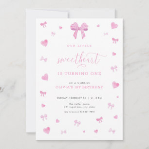 Rosa Heart Little Sweet Birthday-inbjudan Inbjudningar