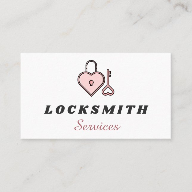 Rosa Heart Lock & Nyckel Locksmith Services Söt Visitkort (Framsida)