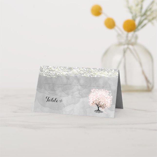 Rosa Heart Löv Träd Bröllop i Placeringskort (Baksida)