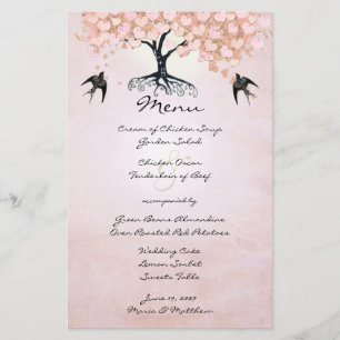 Rosa Heart Löv Träd Bröllop Menu