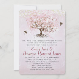 Rosa Heart Löv Träd Love Bird Bröllop Inbjudningar