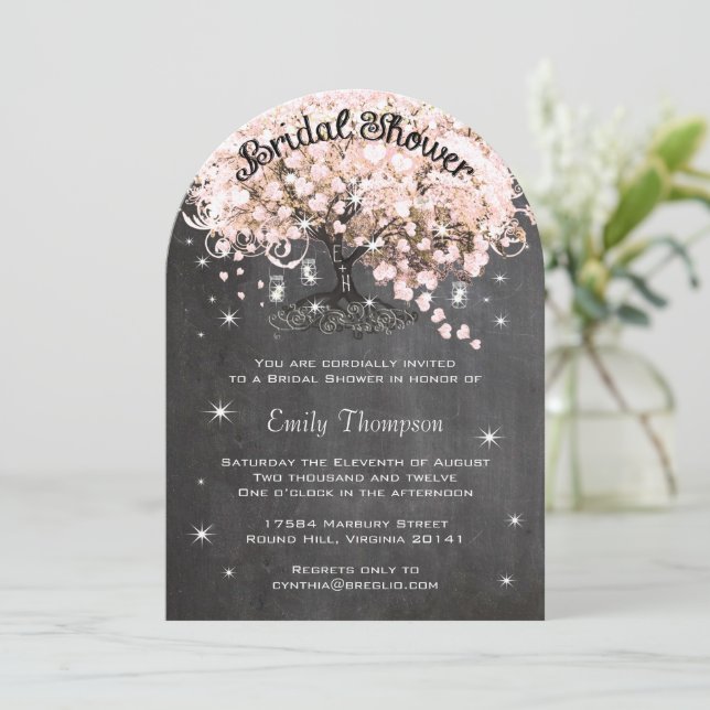 Rosa Heart Löv Träd Möhippa Inbjudan (Stående Fram)