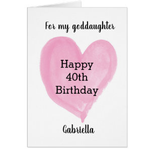 Rosa Heart Lycklig 40:e födelsedagsguddotter Hälsningskort