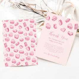 Rosa Heart Macaron Girl Baby Shower Tack Kort