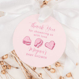 Rosa Heart Macaron Valentine Baby Shower Gåvor Etiketter