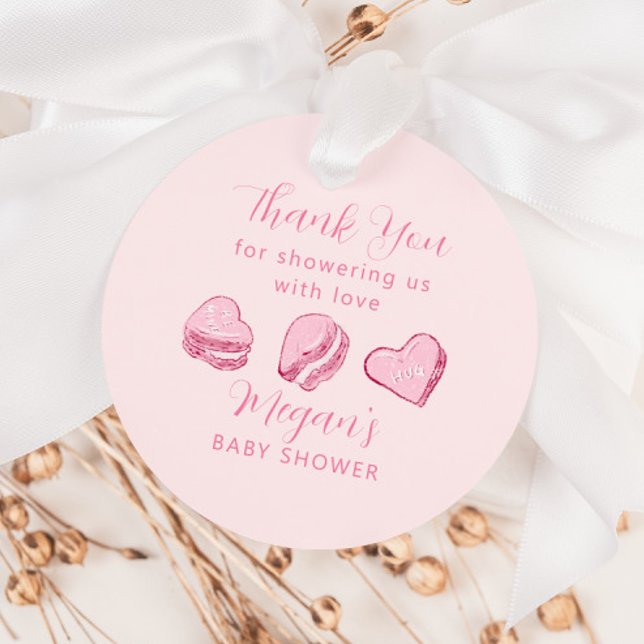 Rosa Heart Macaron Valentine Baby Shower Gåvor Etiketter (Skapare uppladdad)