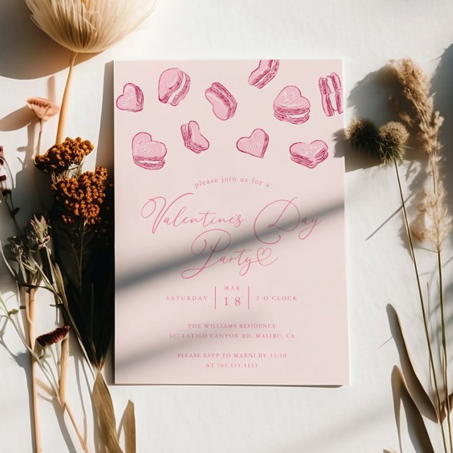 Rosa Heart Macaron Valentine Day Party Inbjudningar (Skapare uppladdad)