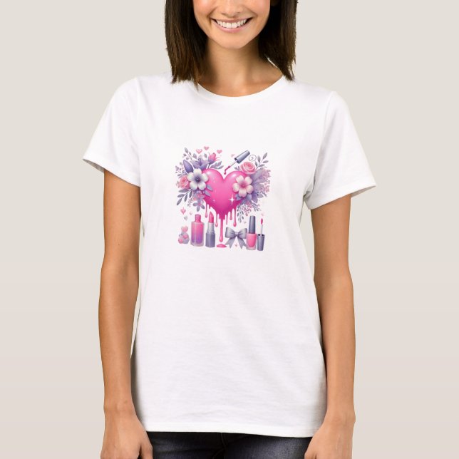 Rosa Heart & Makeup Fantasy T Shirt (Framsida)