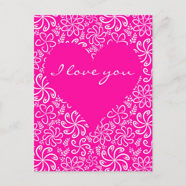 Rosa Heart med blomstervykort Vykort (Framsida)