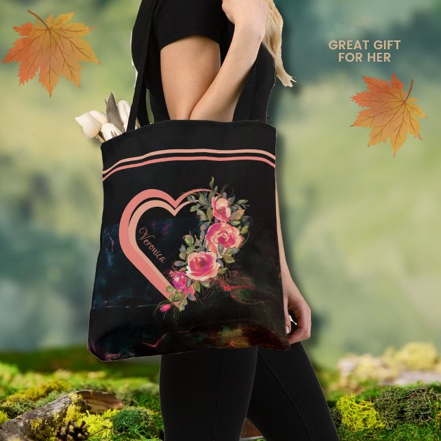 Rosa Heart med Ro Tote Tygkasse (Pink Heart with Roses Tote)