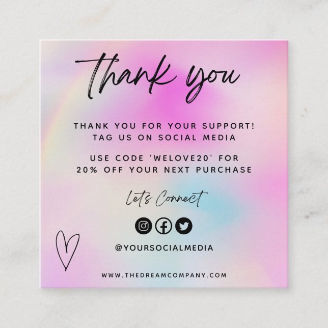 Rosa Heart Media Infoga Affärskort Tack, Mini Fyrkantigt Visitkort (Framsida)