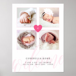 Rosa Heart Monogram Baby Photo Collage Poster