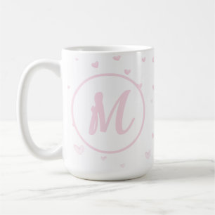Rosa Heart Mönster Girly Romantic Monogrammed Kaffemugg
