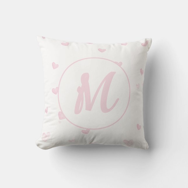 Rosa Heart Mönster Girly Romantic Monogrammed Kudde (Framsida)