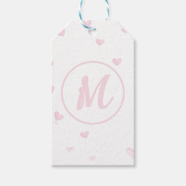 Rosa Heart Mönster Girly Romantic Monogrammed Presentetikett
