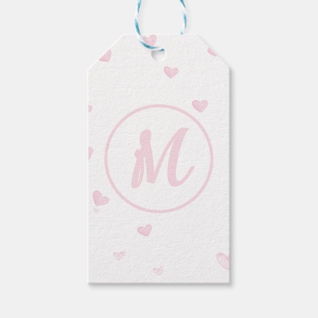 Rosa Heart Mönster Girly Romantic Monogrammed Presentetikett (Framsidan)
