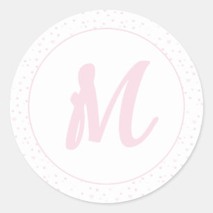 Rosa Heart Mönster Girly Romantic Monogrammed Runt Klistermärke