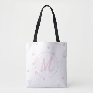 Rosa Heart Mönster Girly Romantic Monogrammed Tygkasse