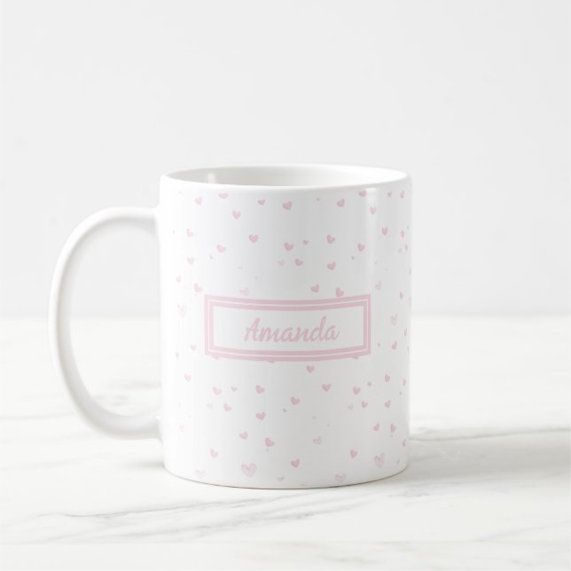 Rosa Heart Mönster Girly Romantic Watercolor Kaffemugg (Vänster)