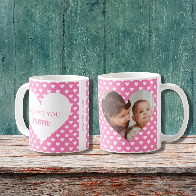 Rosa Heart Mönster Vi Kärlek You Mamma Photo Kaffemugg (Skapare uppladdad)