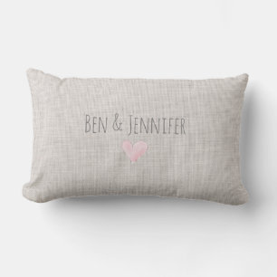 Rosa Heart NAMN DATE Kärlek par Linen Sweet Lumbarkudde