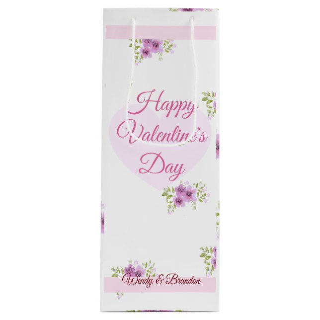 Rosa Heart och Flower Lycklig Valentine Gift Bag (Framsidan)