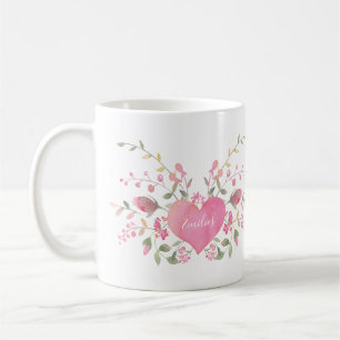 Rosa Heart och Flowers Kaffemugg