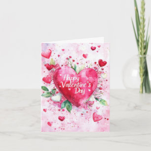 Rosa Heart och Flowers Valentines Hälsning Kort