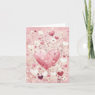 Rosa Heart och Flowers Valentines Hälsning Kort