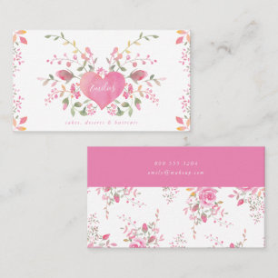 Rosa Heart och Flowers Visitkort