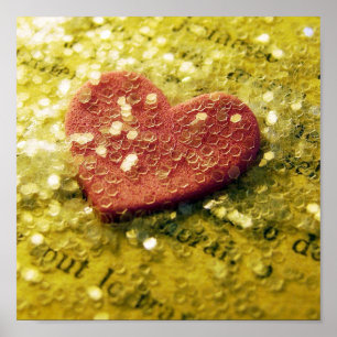 Rosa Heart och Glitter Poster