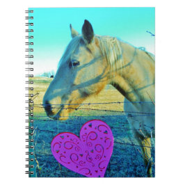 Rosa Heart och Gult Horse Anteckningsbok Med Spiral