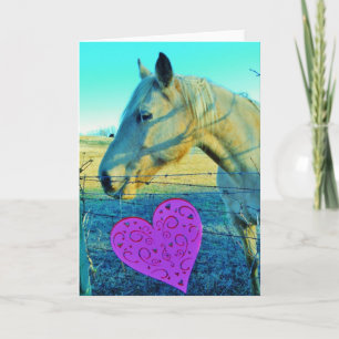 Rosa Heart och Gult Horse Helgkort