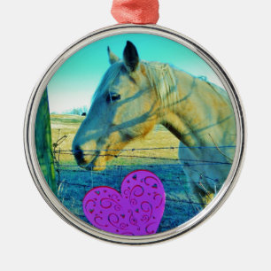 Rosa Heart och Gult Horse Julgransprydnad Metall