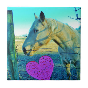 Rosa Heart och Gult Horse Kakelplatta