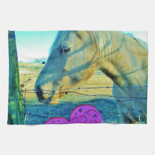 Rosa Heart och Gult Horse Kökshandduk